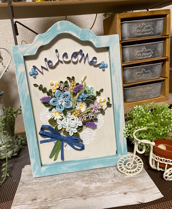 爽やか夏色welcomeボード(ブルー) 表札・ネームプレート