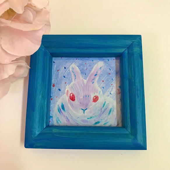 青いウサギ アクリル画 ミニ原画 絵画 hiraoka aya 通販｜Creema  