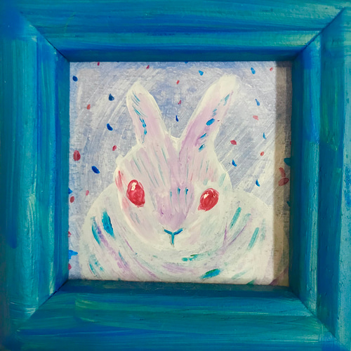 青いウサギ アクリル画 ミニ原画 絵画 hiraoka aya 通販｜Creema  