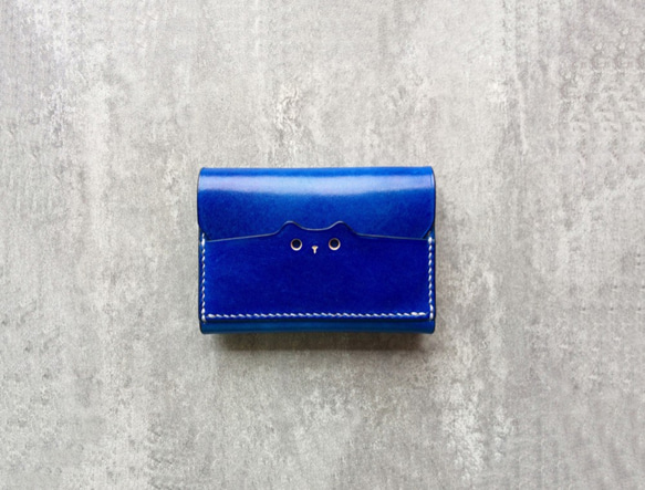 深藍色 貓咪 真皮名片夾 名片包 可免費刻字 第1張的照片