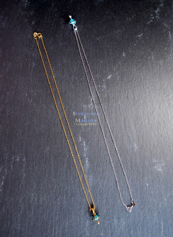 E I M Collection 半寶石專賣天然原礦石設計款土耳其石星球吊墜項鍊．純銀鍍金．限量 第3張的照片