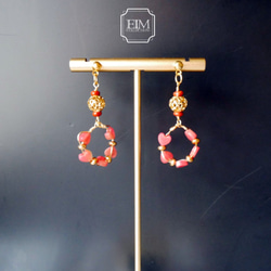 E I M Collection 半寶石專賣紅磚石/ 紅瑪瑙設計款耳環．鍍金配件．可改耳夾式 第1張的照片