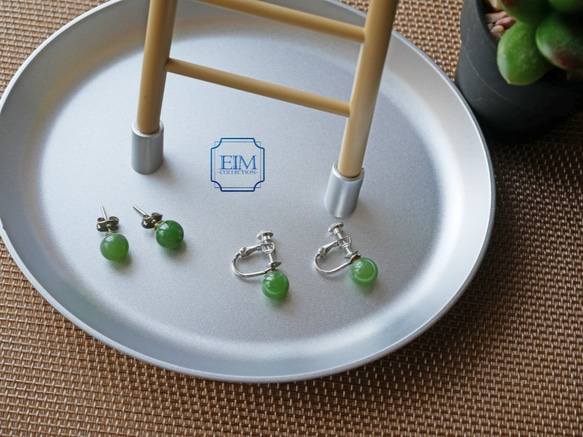 E I M Collection 半寶石專賣天然原石設計款天然原礦加拿大碧玉古典雅風格耳夾式耳環 第5張的照片