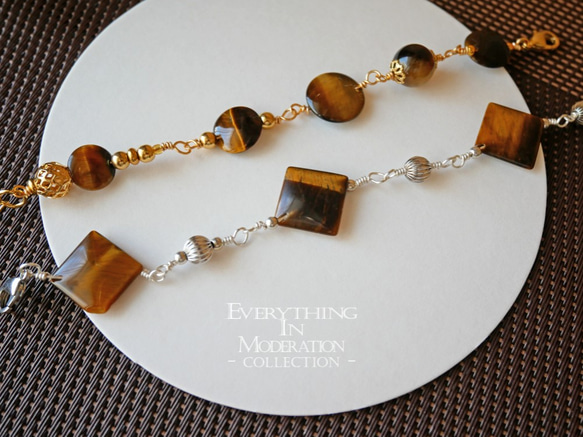 E I M Collection 半寶石專賣天然原礦石設計款黃虎眼石方塊造型手鍊．可訂製 第4張的照片