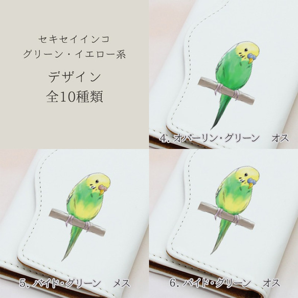 【4連キーケース 合成レザー 合皮 ワンポイント印刷 セキセイインコ】グリーン・イエロー系 イラスト カギ A095L 9枚目の画像