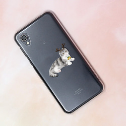 クリスマス 全機種対応【スマホケース ハード クリア ワンポイント印刷】 ネコ 猫 イラスト かわいい 透明 A122L 4枚目の画像