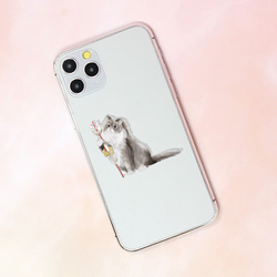 祝 正月 全機種対応【スマホケース ハード クリア ワンポイント印刷】 ネコ 猫 イラスト かわいい 透明 A125L 4枚目の画像