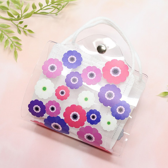 アネモネ 花 クリア マスクケース 感染予防 透明 PVC 仮置き かわいい  