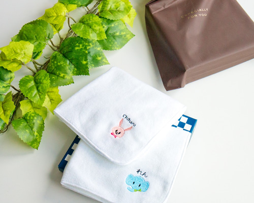 ハンカチ 【 2枚セット 名入れ 動物 】 刺繍 今治タオル ギフト 入園