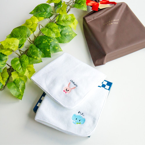 ハンカチ 【 2枚セット 名入れ 動物 】 刺繍 今治タオル ギフト 入園