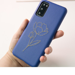 スマホケース 多機種対応 【 刺繍 花 シンプル 】 ゴールド グレー iPhone android A087I 2枚目の画像