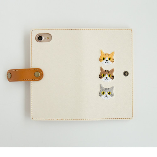 2024春の新作 スマホケース 全機種対応 手帳型 【 3匹の猫 】 本革 レザー 猫 小物入れ