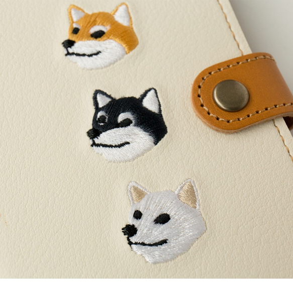 全機種対応 スマホケース 手帳型 【 刺繍 柴犬 】 本革 レザー 犬の日 iPhone Android A097I 8枚目の画像