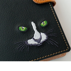 スマホケース 全機種対応 【 刺繍 黒猫 】 本革 レザー 猫 iPhone Galaxy Xperia A113I 6枚目の画像