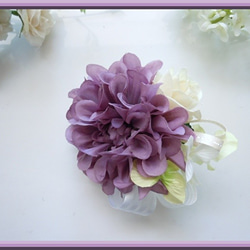 ◆アートフラワー造花◆パープルダリア＆ローズのコサージュ*紫色 ライトパープル 卒園式 入学式 卒業式 結婚式 格安特価 3枚目の画像
