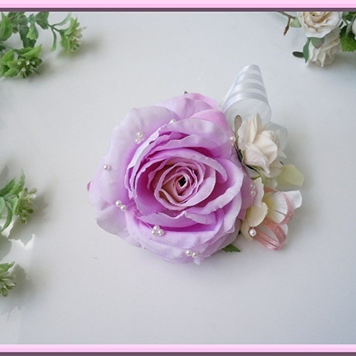 ◇アートフラワー造花◇ハンドメイド パープルローズ バラのコサージュ
