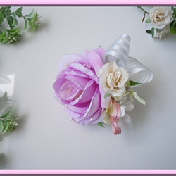 ◆アートフラワー造花◆ハンドメイド パープルローズ バラのコサージュ*卒園式 入学卒業式 結婚式 格安 紫 2枚目の画像