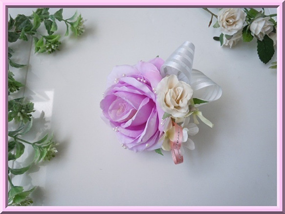 ◆アートフラワー造花◆ハンドメイド パープルローズ バラのコサージュ*卒園式 入学卒業式 結婚式 格安 紫 2枚目の画像
