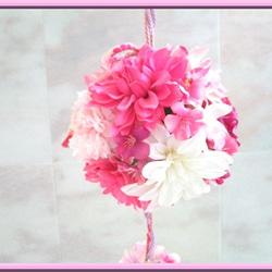 ◆アーティフィシャルフラワー◆和風のボールブーケ ピンクカラー*和装ウエディング結婚式 挙式 打ち掛けに アートフラワー 4枚目の画像