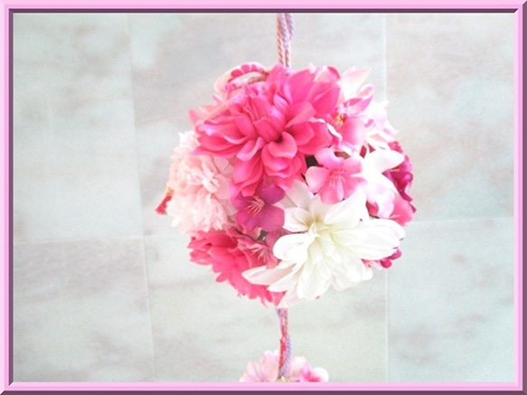 ◆アーティフィシャルフラワー◆和風のボールブーケ ピンクカラー*和装ウエディング結婚式 挙式 打ち掛けに アートフラワー 4枚目の画像