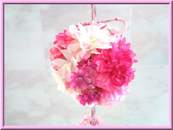 ◆アーティフィシャルフラワー◆和風のボールブーケ ピンクカラー*和装ウエディング結婚式 挙式 打ち掛けに アートフラワー 5枚目の画像
