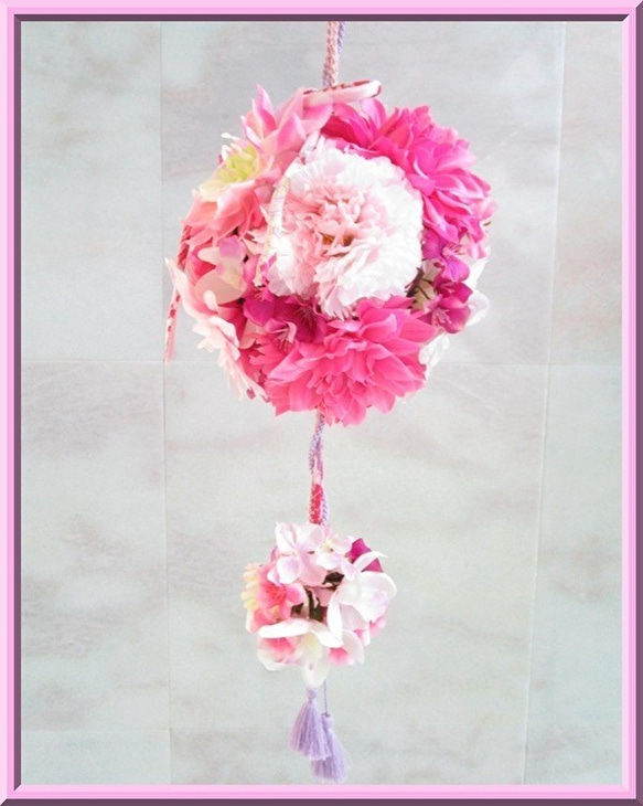 ◆アーティフィシャルフラワー◆和風のボールブーケ ピンクカラー*和装ウエディング結婚式 挙式 打ち掛けに アートフラワー 9枚目の画像