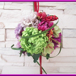 ◆アートフラワー 造花◆和風 ボールブーケ パープル＆グリーンカラー*和装ウエディング 神前結婚式 挙式 打ち掛け 白無 9枚目の画像