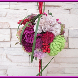 ◆アートフラワー 造花◆和風 ボールブーケ パープル＆グリーンカラー*和装ウエディング 神前結婚式 挙式 打ち掛け 白無 10枚目の画像