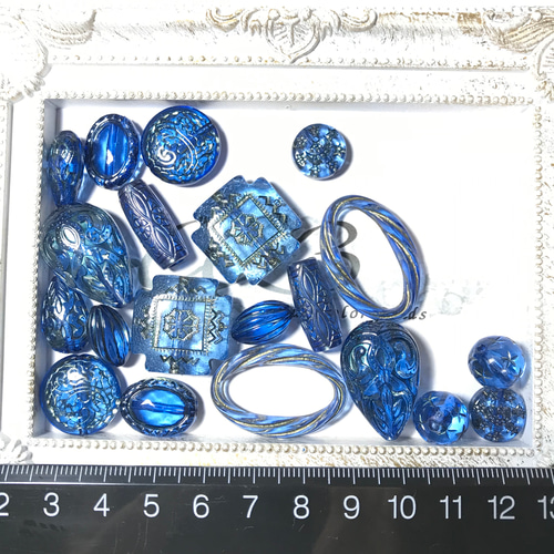 Creema限定 手染めビーズ 【蒼天】アンティーク調ビーズ 単色カラー 