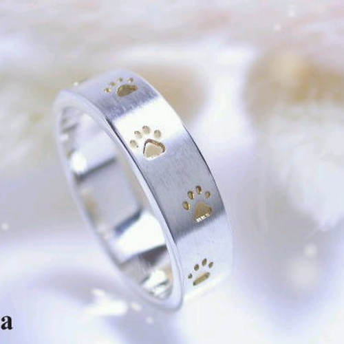 シルバー925 猫の足跡リング「幸せを刻む金色の足跡」[kk-4g