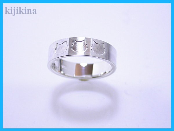 kk-8c猫の顔リング　銀猫ヘアーライン仕上げ