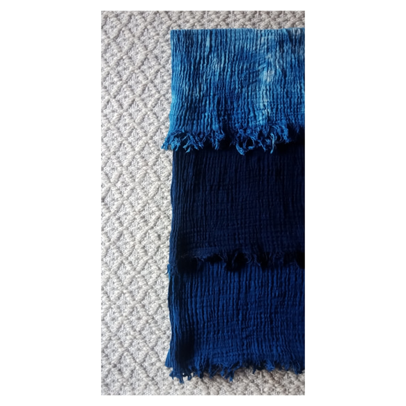 藍染め　楊柳コットンストール　30×150cm 1枚目の画像