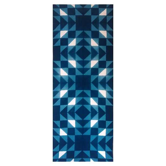 「ナバホ」 藍染め 絞り 手ぬぐい 33×90cm コットン100% 1枚目の画像