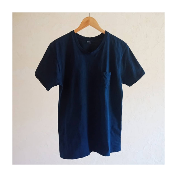 藍染め　無地　ポケットTシャツ　コットン　１００％ 1枚目の画像