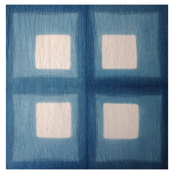「田」　藍染め　絞り　手ぬぐい　33×90cm　コットン100% 3枚目の画像