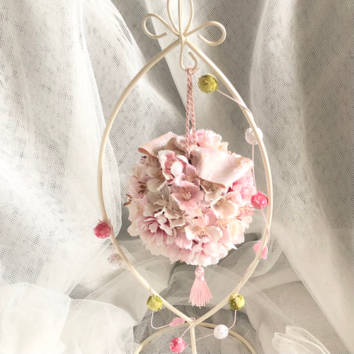 桜のフラワーボール(花材は高品質アーティフィシャルフラワー)スタンド 
