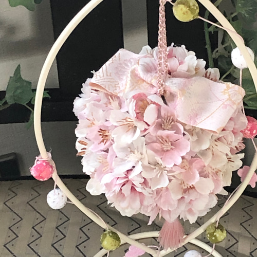 桜のフラワーボール(花材は高品質アーティフィシャルフラワー)スタンド 