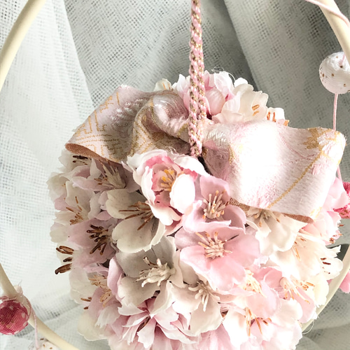 桜のフラワーボール(花材は高品質アーティフィシャルフラワー)スタンド 