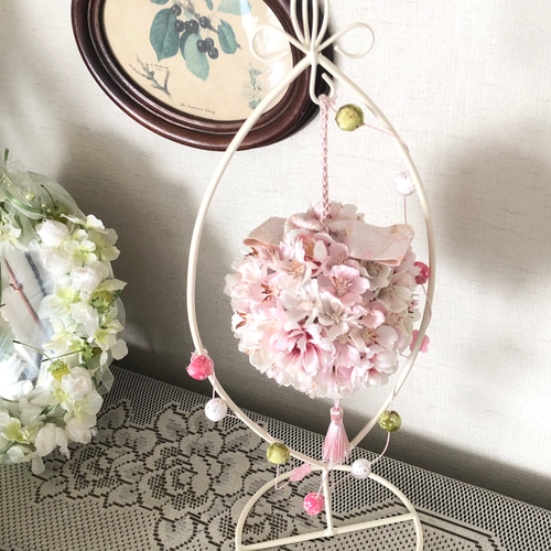 桜のフラワーボール(花材は高品質アーティフィシャルフラワー)スタンド 