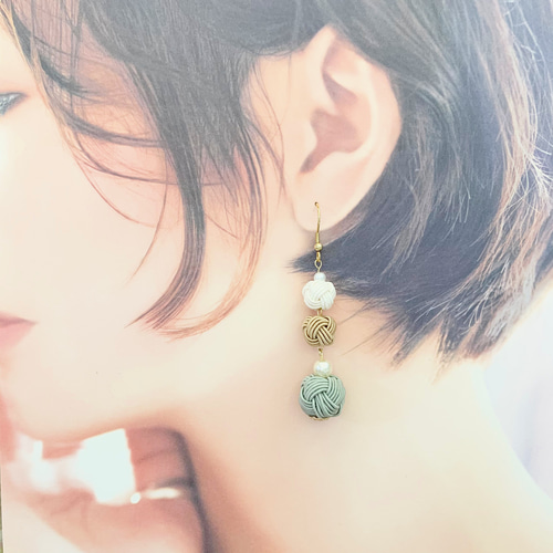 水引イヤリング・ピアス「響」グレー ピアス（フック・チェーン） uria