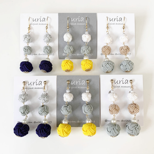 水引イヤリング・ピアス「響」グレー ピアス（フック・チェーン） uria