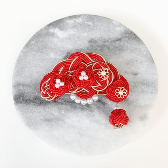 Basuisumiさま  帯留め〈華・Bananaグラデ〉 Accessory handmade tsumami kanzashi hair clip 【blue wave x hand