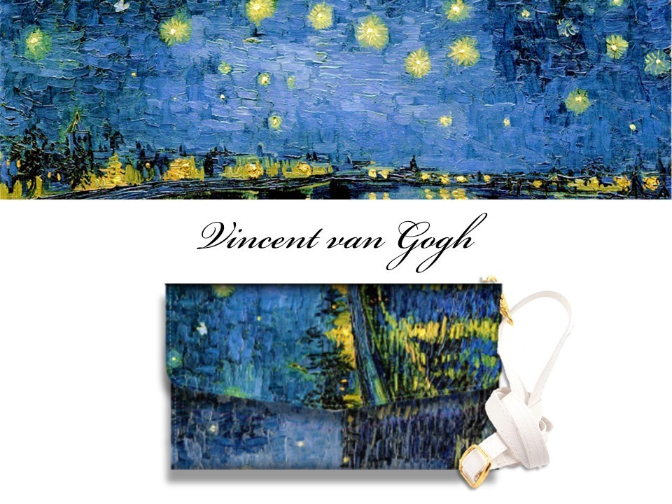 【送料無料】ゴッホ　「ローヌ川の星月夜」　ショルダーストラップ付き 手帳型三つ折りスマホケース