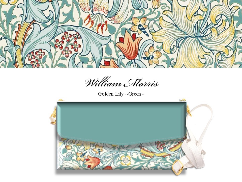送料無料★ゴールデンリリー柄（Green）手帳型　ショルダーストラップ付き三つ折りスマホショルダー