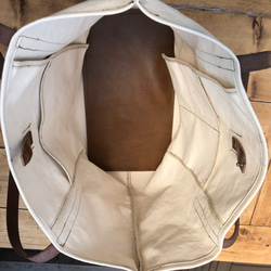 トートバッグ　エコバッグ　栃木レザー✖️倉敷帆布　生成り　キナリ 3枚目の画像