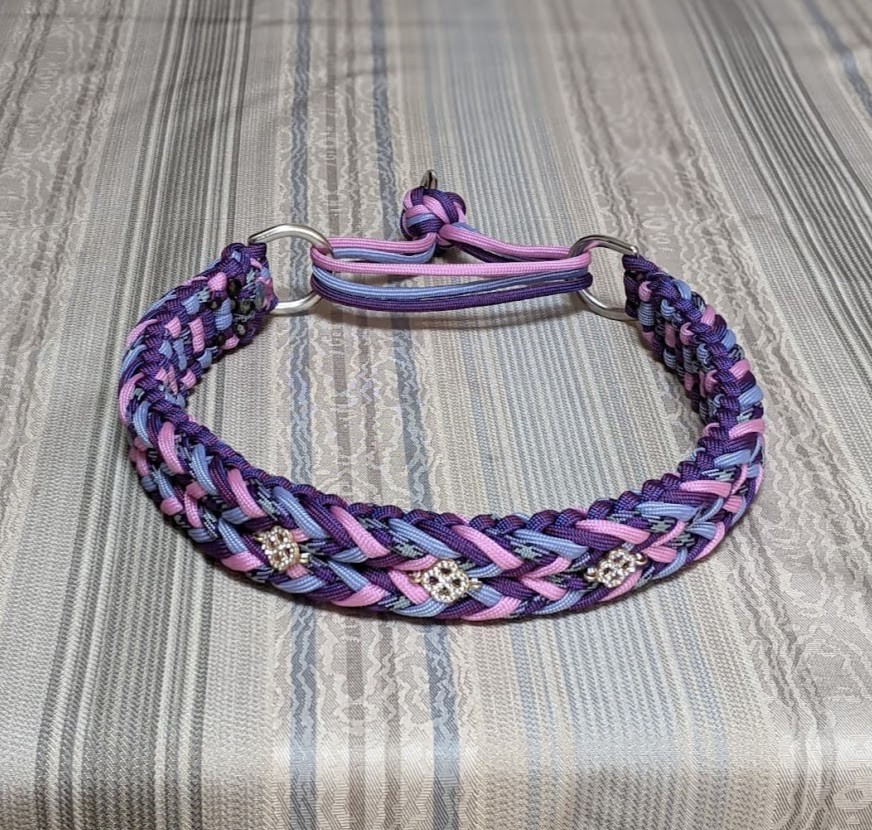 パラコードリード＆パラコード首輪　太め　ハーフチョーク　パープル×ピンク　№29 パラコード首輪 シングル編みハーフチョークタイプ