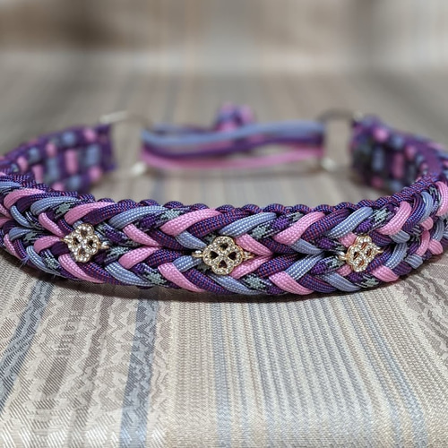 パラコード首輪　ハーフチョーク　太め　ネイビー×ピンク　№048 パラコード首輪 ダブル編みハーフチョークタイプ