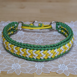 パラコードリード＆パラコード首輪　ハーフチョーク　グリーン　№030 パラコード首輪 ハーフチョーク チェーンタイプ 3色編み込み 大型犬用