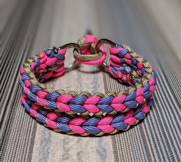 パラコード首輪　ハーフチョーク　太め　ネイビー×ピンク　№048 パラコード首輪 ハーフチョーク 太め ネイビー×ピンク №048