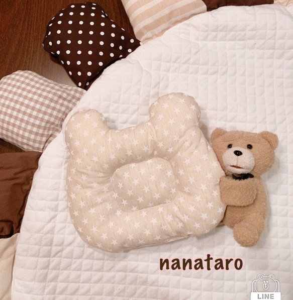 新作⭐︎くま枕⭐︎ナチュラルベージュ星柄⭐︎赤ちゃん枕⭐︎ベビー枕⭐︎出産祝い⭐︎男の子⭐︎女の子 1枚目の画像